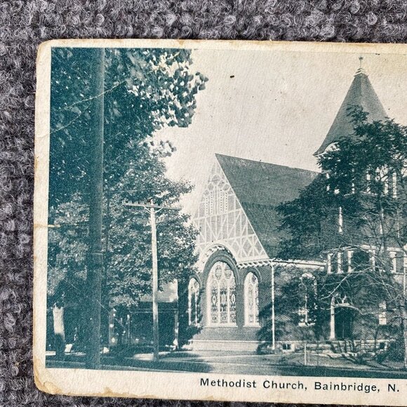 Vintage Bainbridge NY Postcard Methodist Church Posted 1927 White Border - Picture 3 of 7